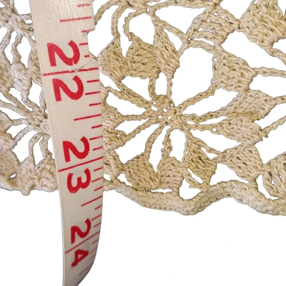Vintage Handmade Crochet Lace Doily Square Table Topper Cream Floral 23x20.5